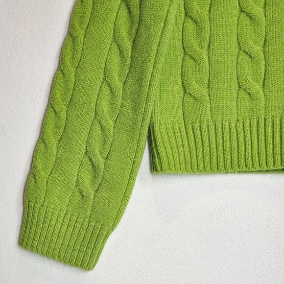 Callahan Pistachio Green Chunky Cable Knit Crew Neck Sweater Small Cropped Cozy - Picture 5 of 8